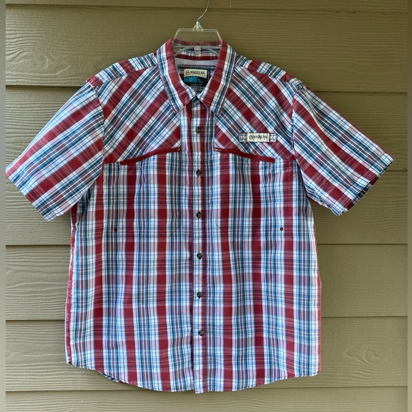 Magellan Outdoors Men's Fish Gear Classic Fit Cotton Blend Madras Vented Size L - Picture 4 of 12